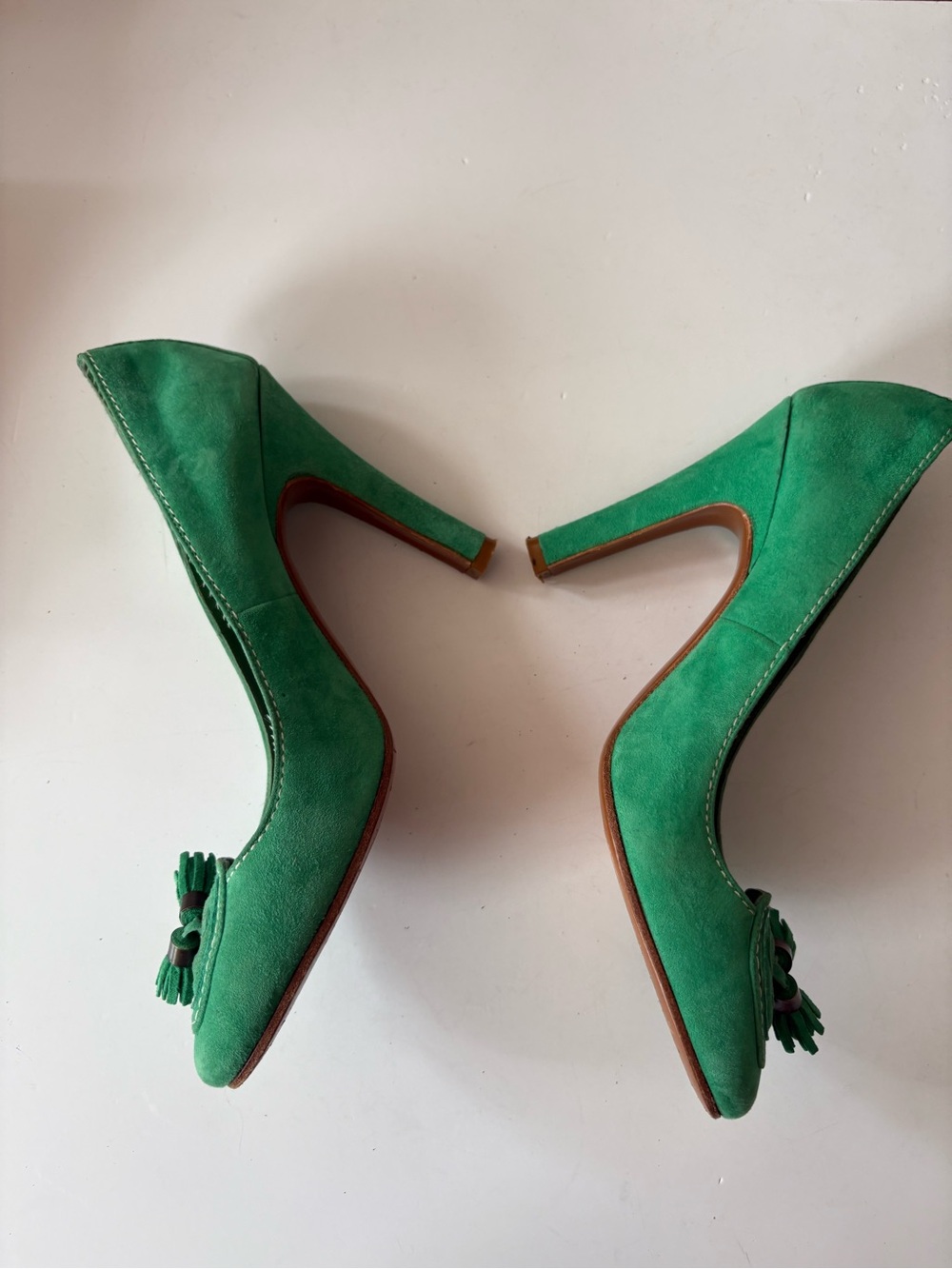 Marc‎ Jacobs || Vintage Suede Tassel Pumps Heels Round Toe Kelly Green 39.5 - Picture 5 of 11